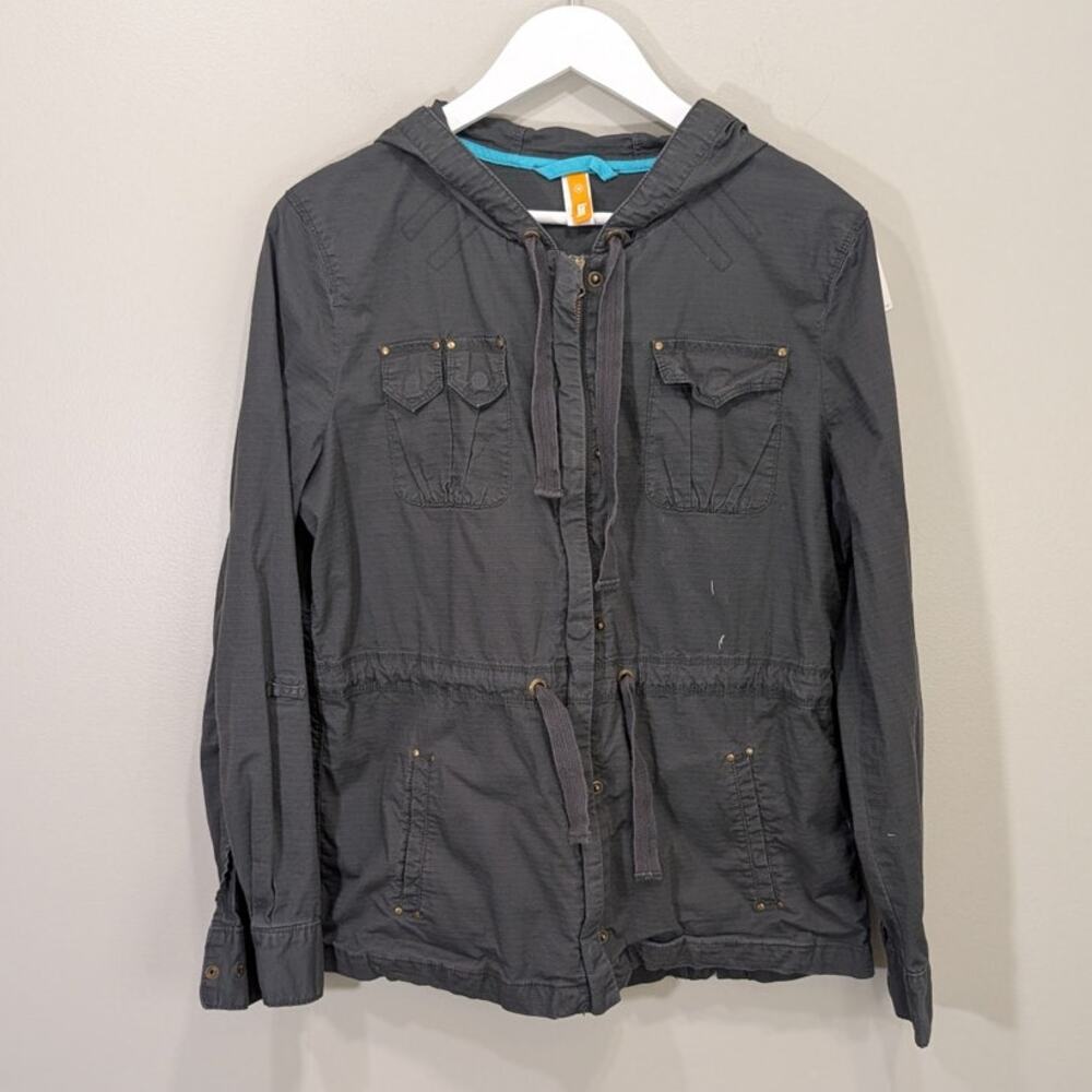 Lucy Anorak Jacket Charcoal Gray Military Safari Travel Hiking Hood - Size M